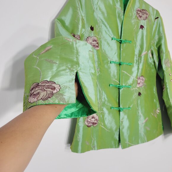 Laogudai Women's Green Floral Embroidered Long Sleeve Kimono Jacket Size Large - Picture 3 of 11